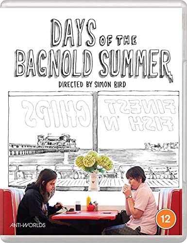 Days of the Bagnold Summer" Blu-ray cover with sketched seaside scene and people.
