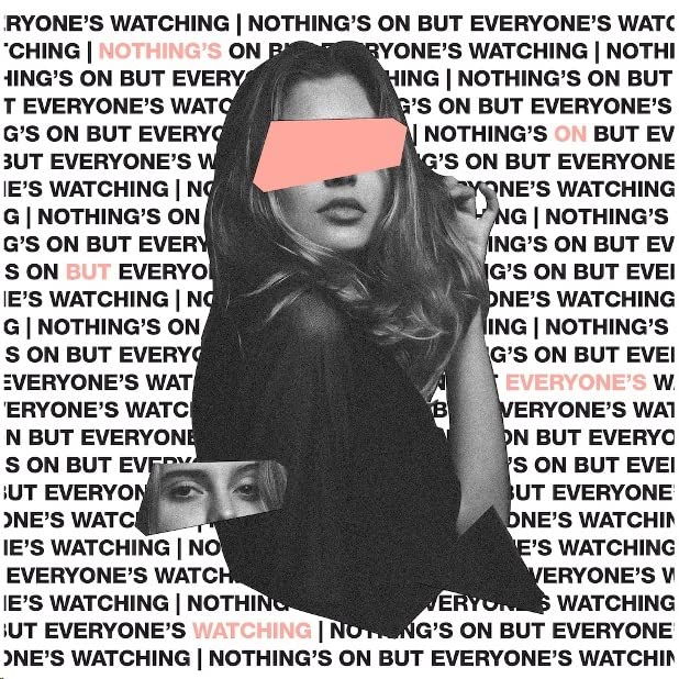 Vinyl record cover featuring a woman with red lips and repeated text.