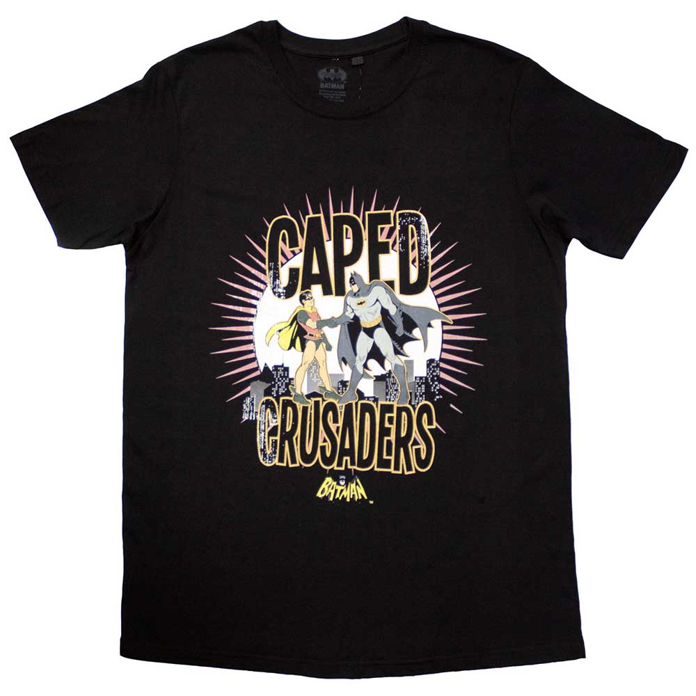 Black t-shirt featuring Batman logo and “Caped Crusaders” text, size X-Large.