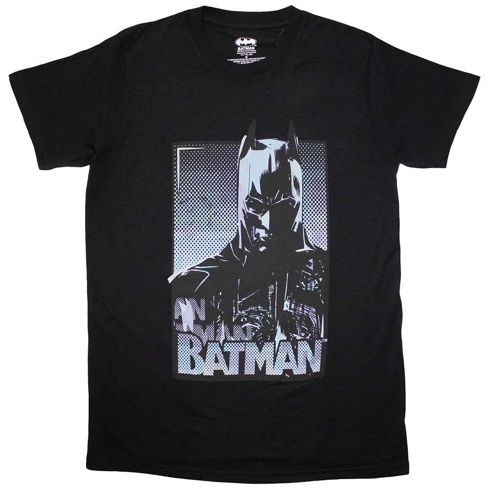 Black t-shirt featuring a dark, likely brooding, image of the Batman superhero.