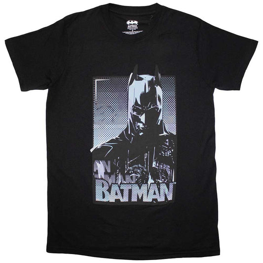 Black t-shirt featuring a dark, likely brooding, image of the Batman superhero.