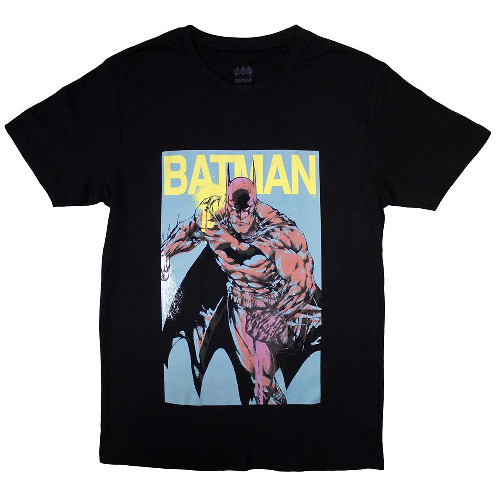 Small unisex Batman t-shirt with a colourful, pop art-style design.