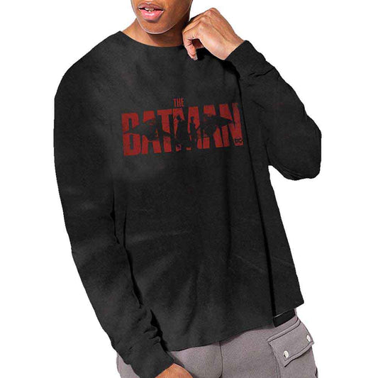 A long-sleeved black and grey dip-dye t-shirt featuring the yellow Batman logo.