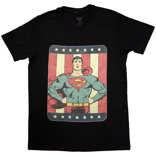 Superman logo with red and blue stripes on a black unisex t-shirt, size XX-Large.