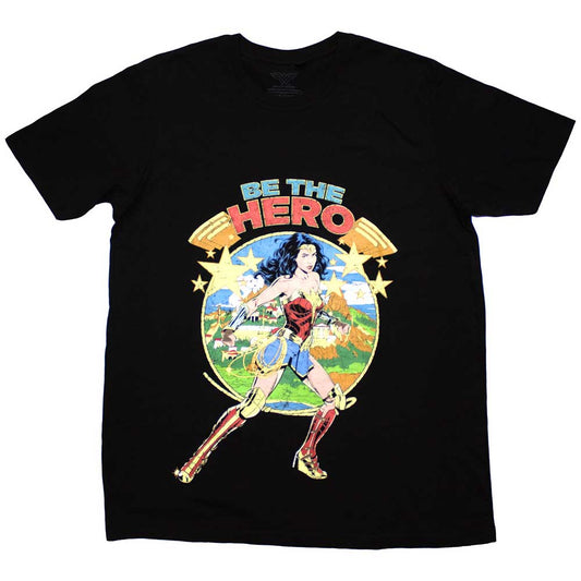Wonder Woman t-shirt, navy blue, with white “Be The Hero” text, size XX-Large.