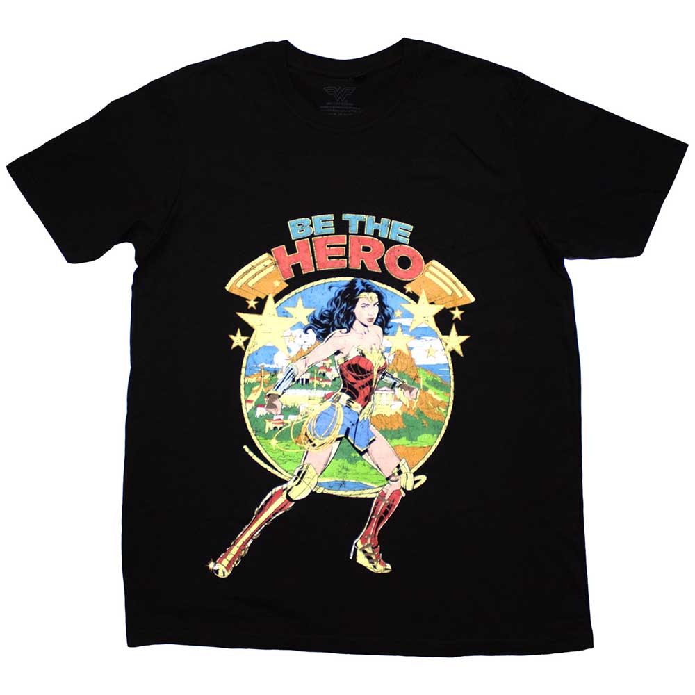 Wonder Woman t-shirt, navy blue, with white “Be The Hero” text, size XX-Large.