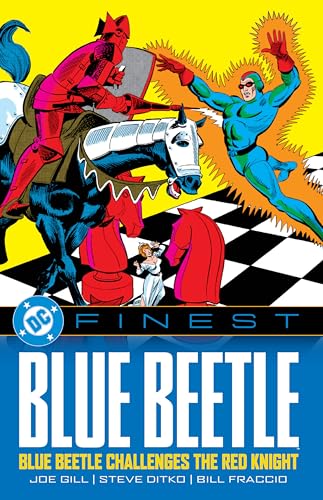 Comic book cover showing Blue Beetle fighting the Red Knight on a chessboard.