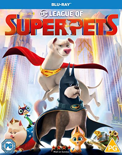 DC League of Super-Pets Blu-ray cover featuring superhero animals.