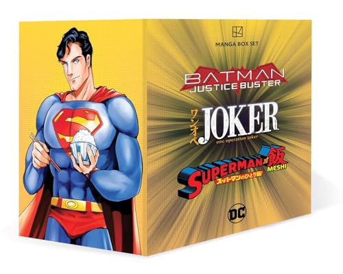 DC manga box set featuring Superman eating rice with chopsticks on a yellow background.