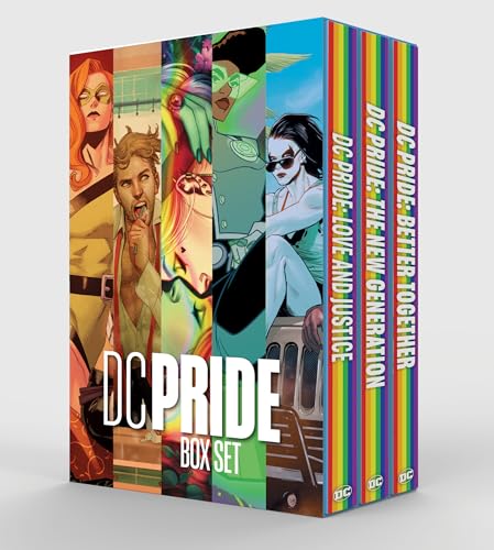 DC Pride box set featuring three comic books with rainbow spines and character illustrations.
