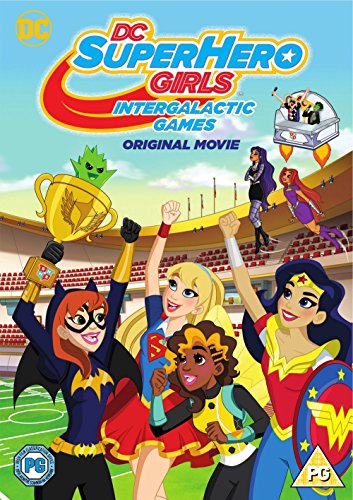 "DVD cover featuring cartoon superhero girls celebrating in a stadium."