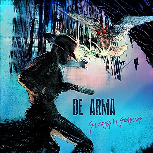 "Album cover art featuring a man in black with a moth-like figure."