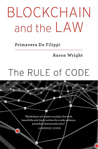 Book cover: "Blockchain and the Law" with abstract network graphic.