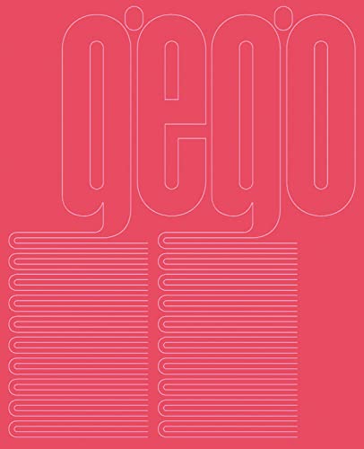 Red background with white abstract linear typography spelling "gego".