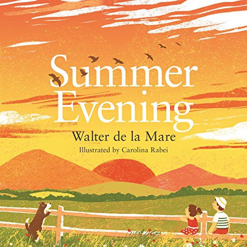 Book cover: "Summer Evening" by Walter de la Mare, illustrated landscape.