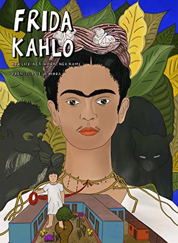 Book cover featuring Frida Kahlo’s portrait with animals and surreal imagery.