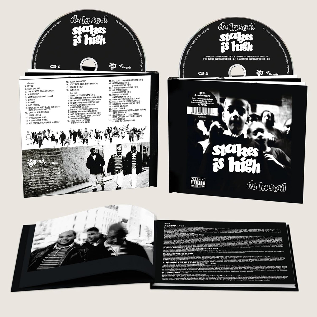 De La Soul “Stakes Is High” 30th Anniversary CD with tracklist visible.