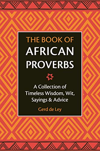 Book cover: "The Book of African Proverbs" with orange and black geometric pattern.