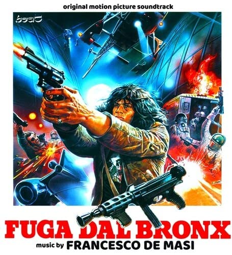 CD cover: action scene with a man holding a gun, explosions.