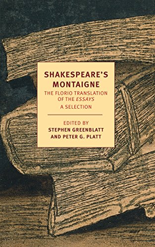 Book cover: "Shakespeare's Montaigne" with a woodgrain background.