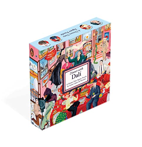 Box of Dinner with Dalí 1000-piece jigsaw puzzle featuring an illustrated surreal dinner party scene.