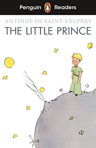 Book cover: The Little Prince, a boy on a small planet with stars.