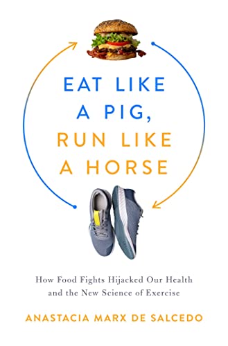 Book cover with burger image, running shoes, and bold title text.