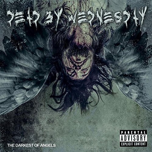 CD cover art: distorted face with dark wings, parental advisory label.