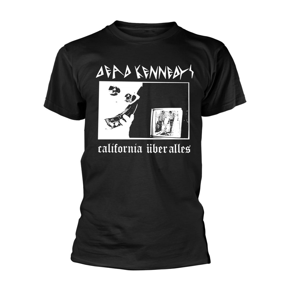 Black t-shirt with white “Dead Kennedys” logo and album art.