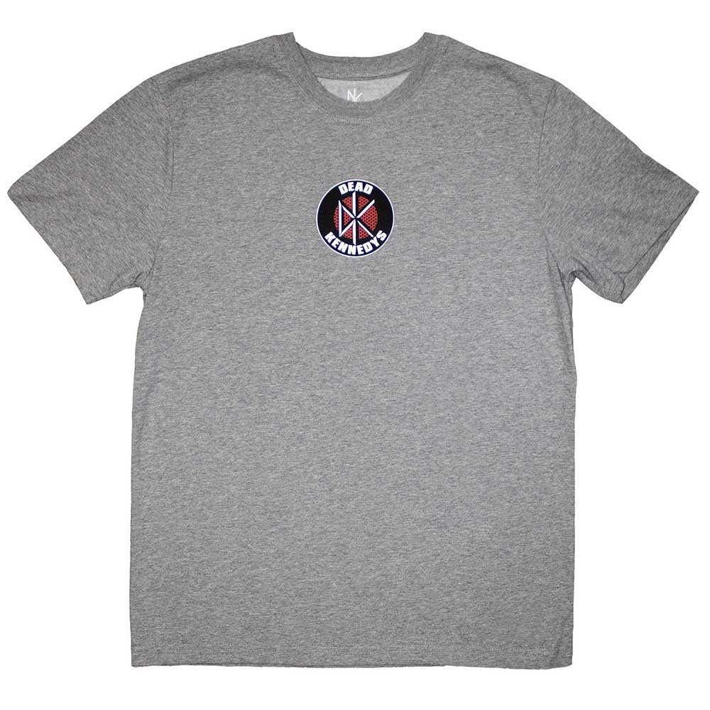 Black unisex t-shirt featuring a small white Dead Kennedys circular logo on the chest.