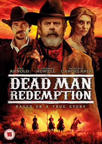 DVD cover featuring three actors in cowboy hats against a fiery orange sunset background.