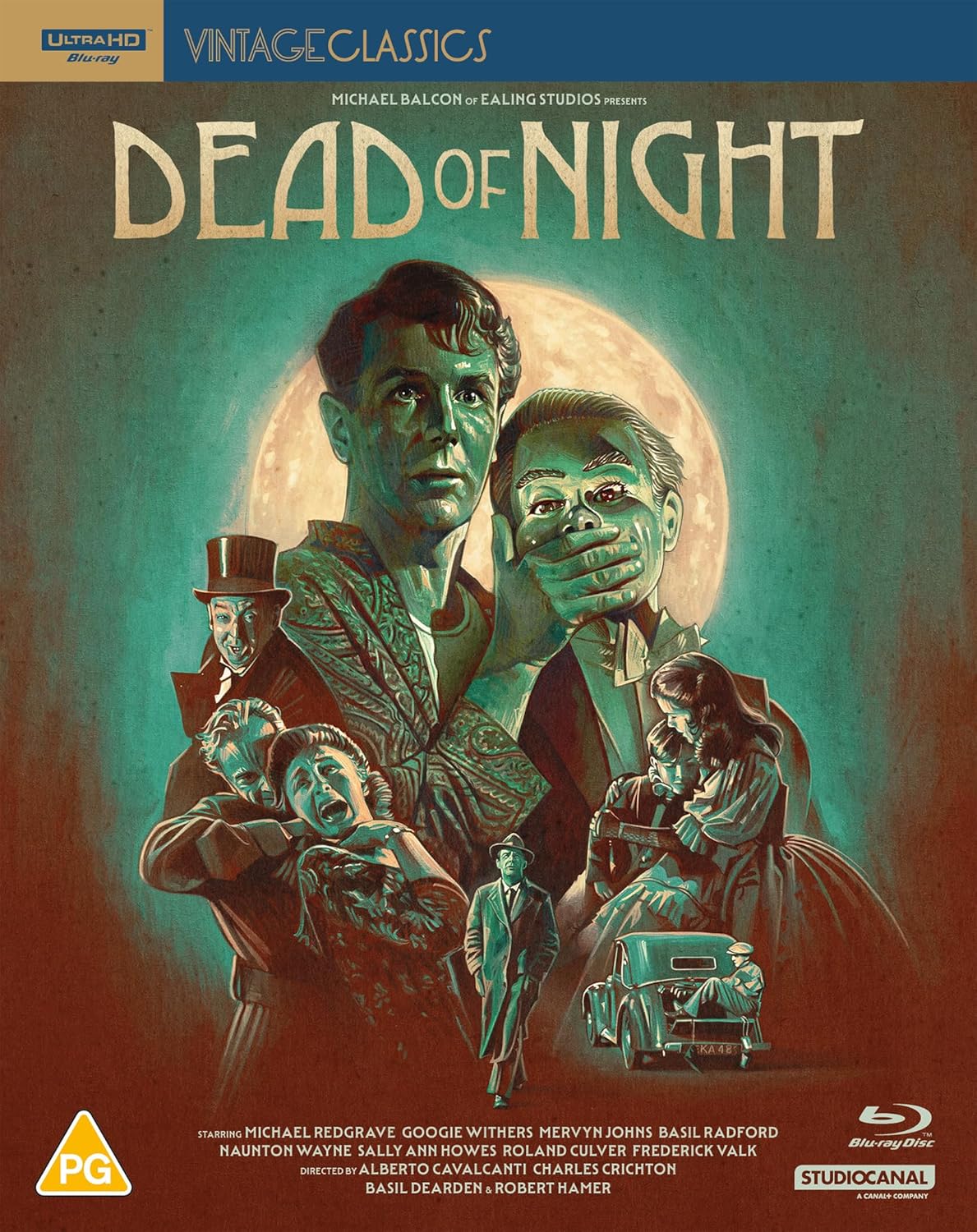 “Dead of Night” Blu-ray cover featuring a composite portrait of film characters.