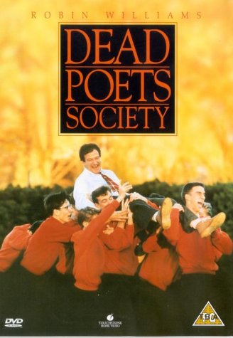 Dead Poets Society DVD cover with Robin Williams and students.