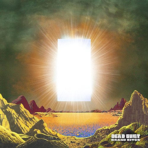 A vinyl record cover featuring a bright, glowing rectangle over a rocky landscape.