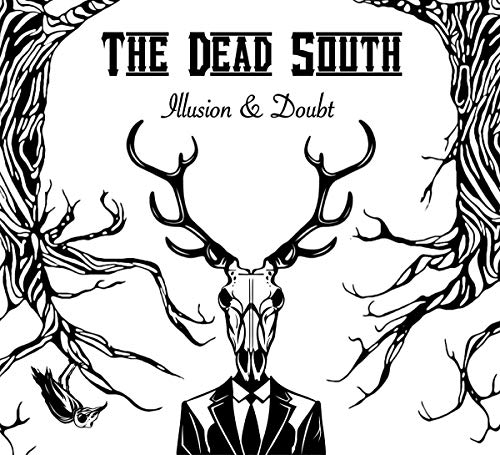 Black and white album cover featuring a deer skull in a suit.