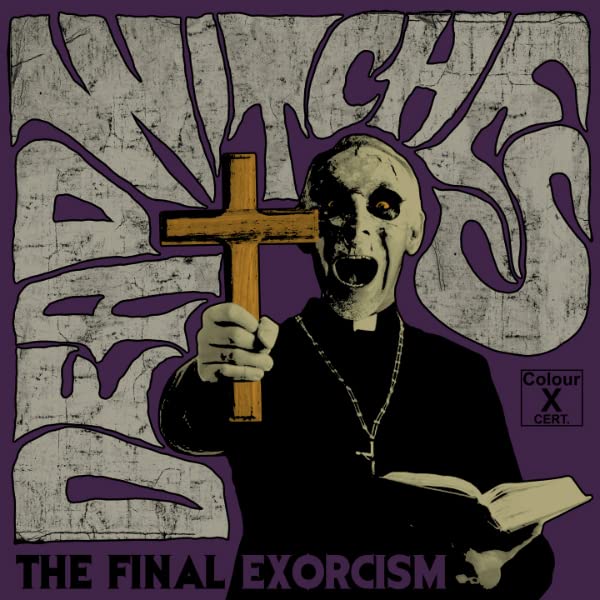 Album cover: distorted image of a priest holding a cross, purple background.