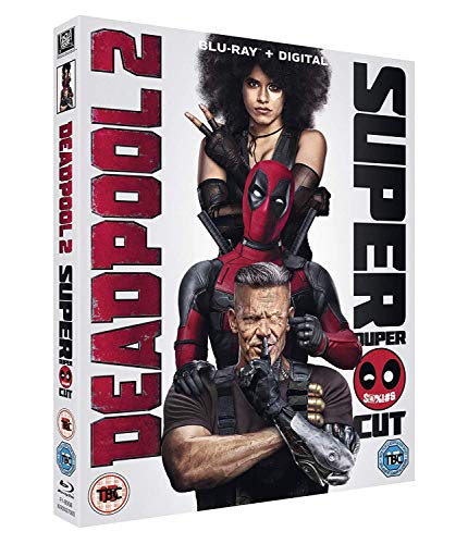 Deadpool 2 Blu-ray case featuring Deadpool, Domino, and Cable.