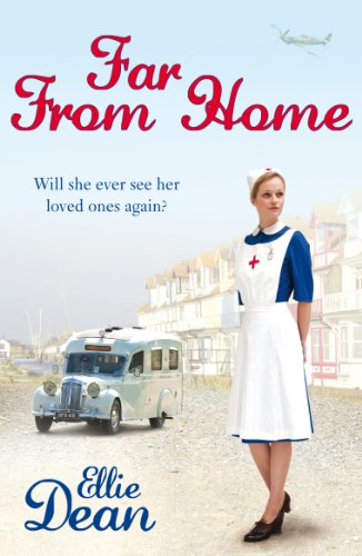 Book cover: woman in nurse’s uniform, vintage ambulance, coastal town.