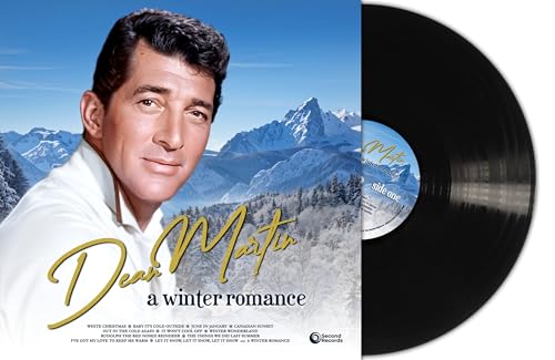 Dean Martin album cover and vinyl record, snowy mountain backdrop.