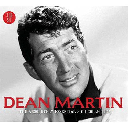 Black and white photo of Dean Martin on a CD cover with red text.