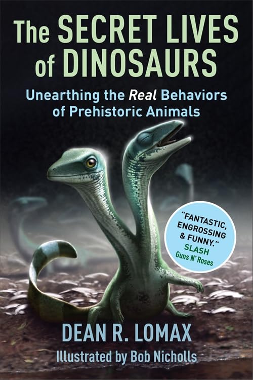 Book cover showing two small, green, long-necked dinosaurs on a dark, textured ground.