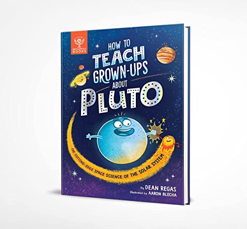 Book cover: “How to Teach Grown-Ups About Pluto” with cartoon planets.