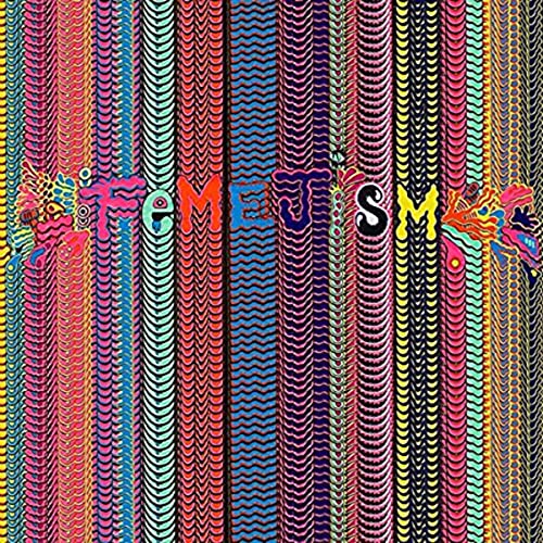 Colorful, striped album cover for Deap Vally’s “Femejism” CD.
