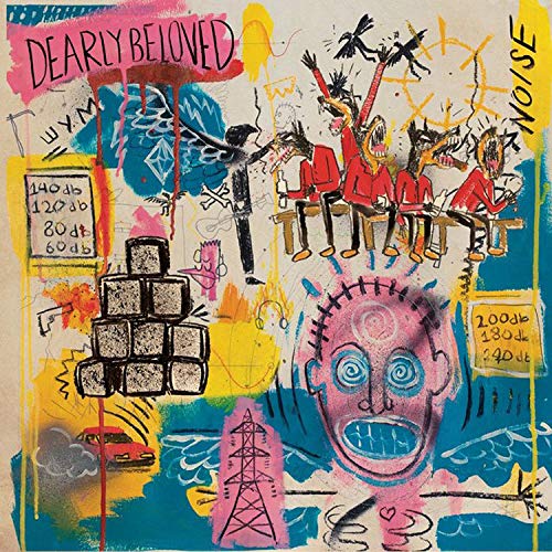 "Vinyl album cover with abstract, colorful illustrations and text 'Dearly Beloved' and 'Noise'."