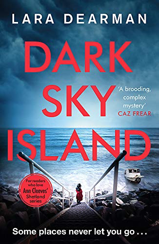 Book cover: dark sky, red title, coastal scene, and lone figure.