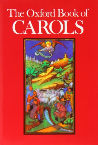 Red book cover with “The Oxford Book of Carols” title and Nativity artwork.