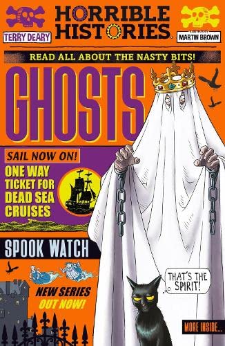 Horrible Histories book cover featuring a ghostly king and black cat.