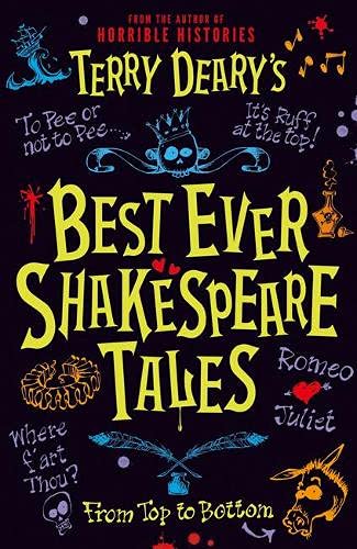 Book cover: "Terry Deary's Best Ever Shakespeare Tales" with playful illustrations.