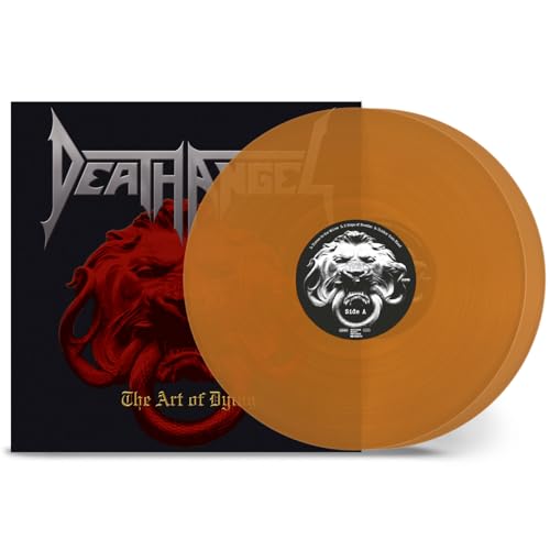 Death Angel vinyl record with orange disc and lion artwork.