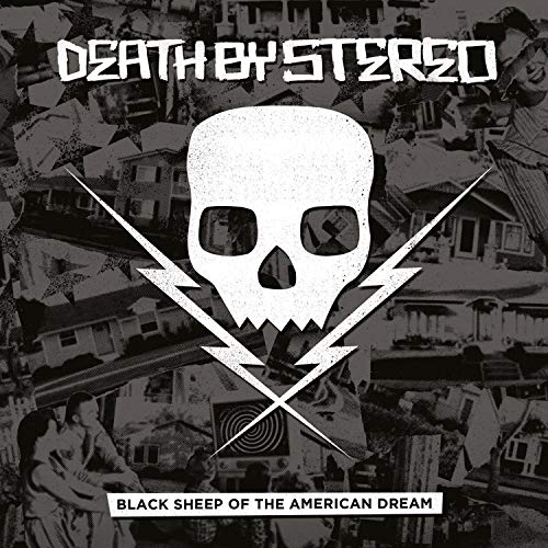 CD cover: skull with lightning bolts over a suburban scene.